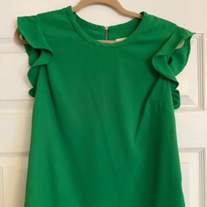 J. Crew Green Ruffle Crepe Blouse